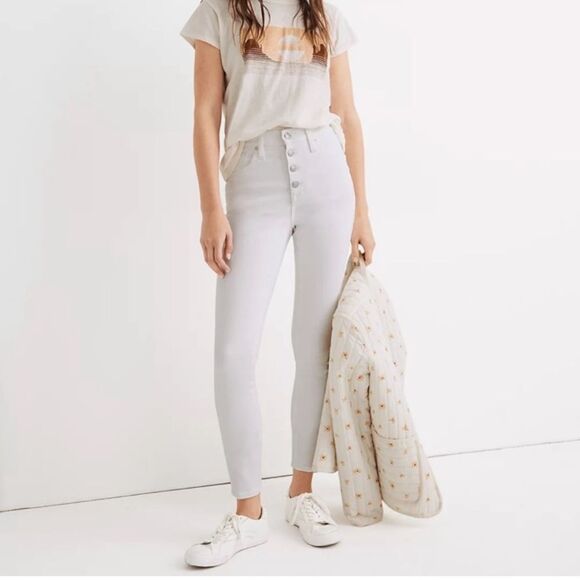 Madewell 10" High-Rise Skinny Crop Jeans Button-Front Edition Pure White size 29 - Picture 1 of 8